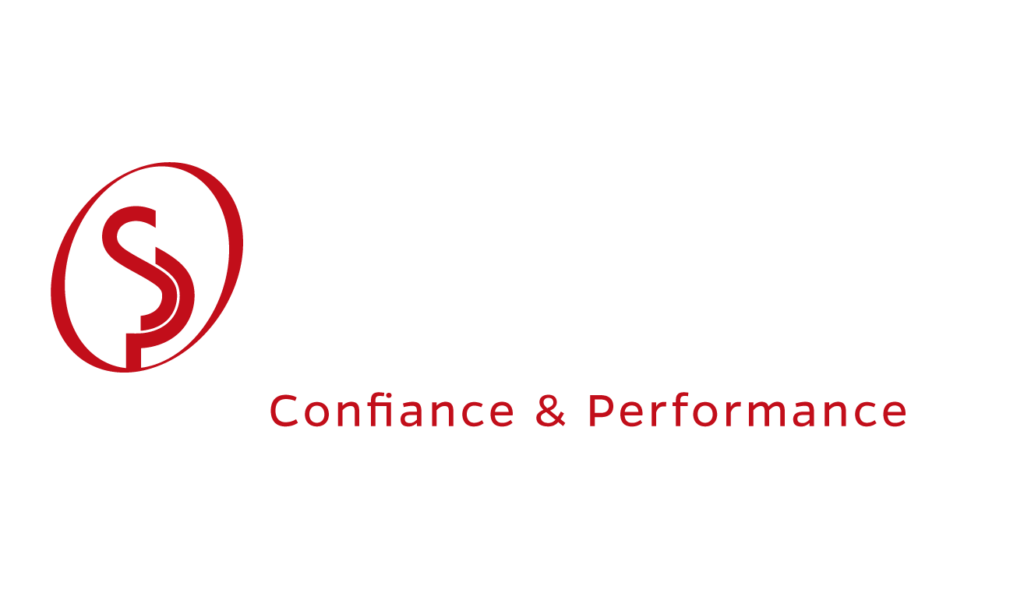 Logo Stratégie Patrimoine - Confiance & performance - Blanc
