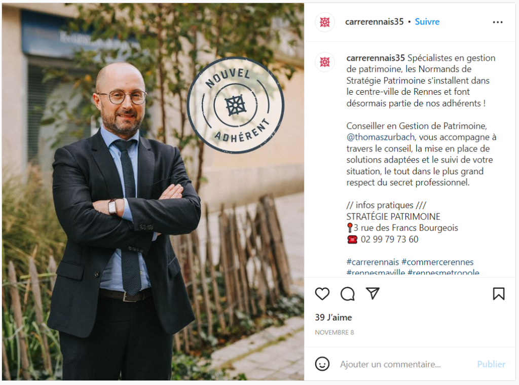 Stratégie Patrimoine Rennes - Post Instagram Carré Rennais